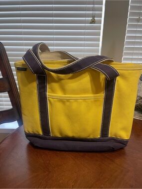 vintage Lands End  Canvas Tote Navy and yellow  with Key Clip